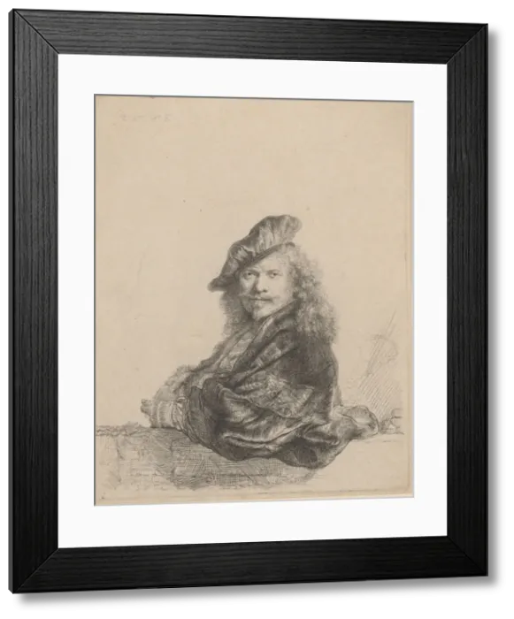 Framed Print : Self-Portrait Leaning on a Stone Sill, 1639. 1639. Creator: Rembrandt Harmensz van Rijn Framed Print : Self-Portrait Leaning on a Stone Sill, 1639. 1639. Creator: Rembrandt Harmensz van Rijn