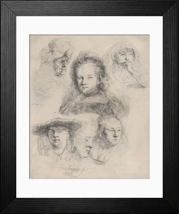 Framed Print : Studies of the Heads of Saskia and Others, 1636. 1636. Creator Framed Print : Studies of the Heads of Saskia and Others, 1636. 1636. Creator