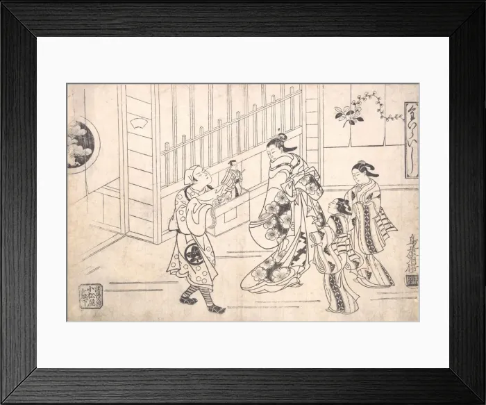 Framed Print : The Actor Ichimura Takenojo VIII in the Role of a Puppeteer, showing Puppets to a Cour Framed Print : The Actor Ichimura Takenojo VIII in the Role of a Puppeteer, showing Puppets to a Cour