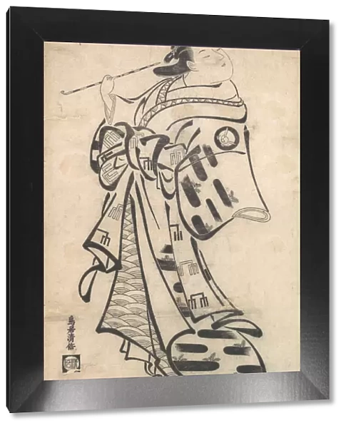 An Oiran Standing, a Pipe in Her right Hand, and Turning to Look Behind over Her Shoul
