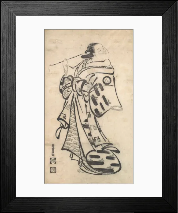 Framed Print : An Oiran Standing, a Pipe in Her right Hand, and Turning to Look Behind over Her Shoul Framed Print : An Oiran Standing, a Pipe in Her right Hand, and Turning to Look Behind over Her Shoul