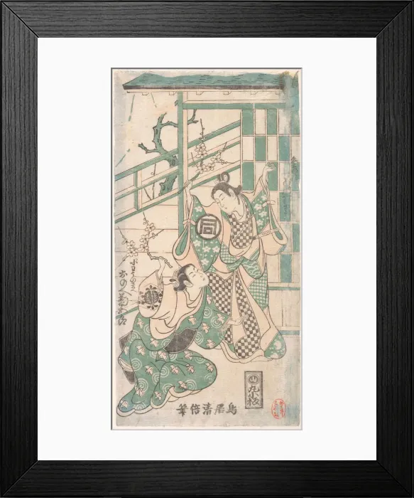 Framed Print : Scene From the Drama Hatsu-tori Kuruma Genji, dated 1749. dated 1749 Framed Print : Scene From the Drama Hatsu-tori Kuruma Genji, dated 1749. dated 1749