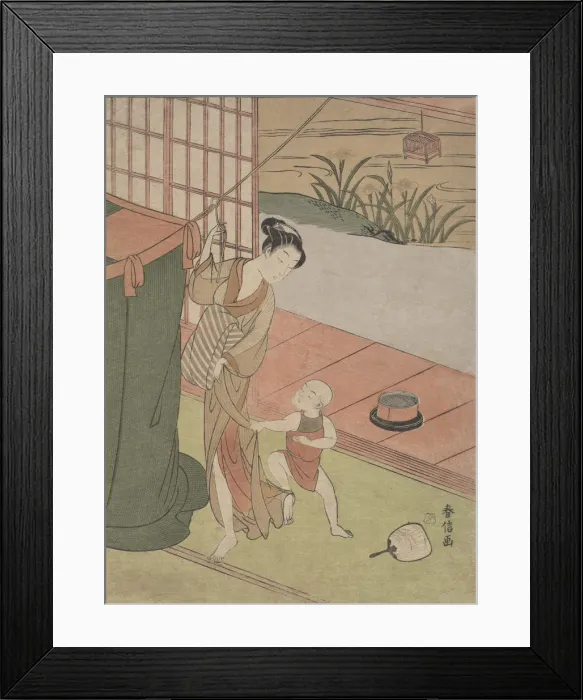 Framed Print : Mother and Son by a Mosquito Net, ca. 1769. ca. 1769. Creator: Suzuki Harunobu Framed Print : Mother and Son by a Mosquito Net, ca. 1769. ca. 1769. Creator: Suzuki Harunobu