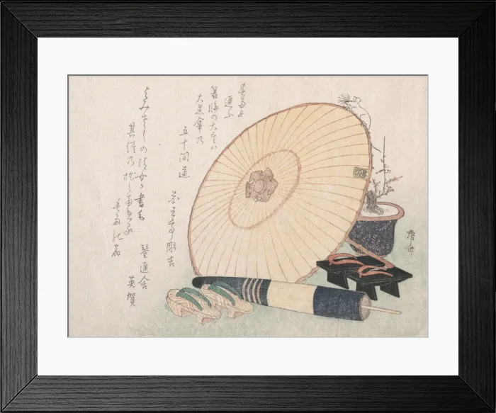 Framed Print : Umbrellas and Geta (Japanese Wooden Sandals), probably 1816. probably 1816 Framed Print : Umbrellas and Geta (Japanese Wooden Sandals), probably 1816. probably 1816