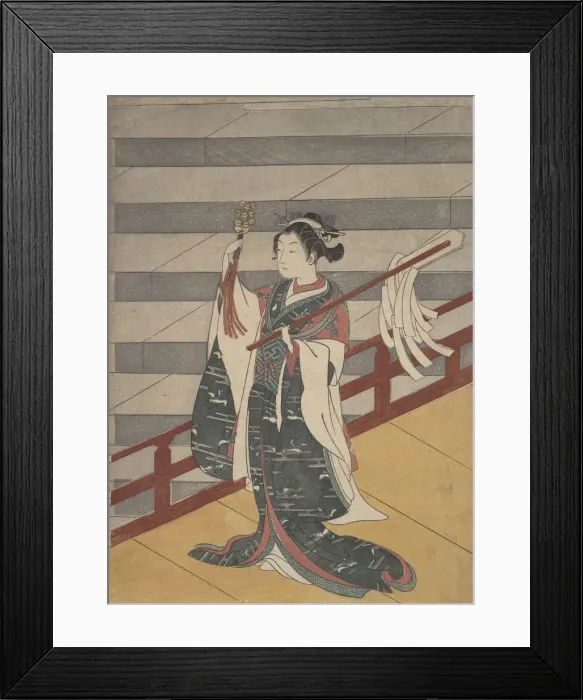 Framed Print : Girl on Balcony above Stone Stairway, ca. 1768. ca. 1768. Creator: Suzuki Harunobu