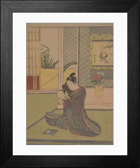Framed Print : Young Man Playing a Noh Drum. Creator: Suzuki Harunobu Framed Print : Young Man Playing a Noh Drum. Creator: Suzuki Harunobu