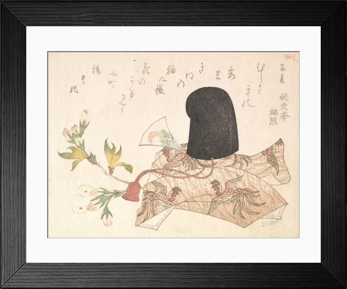 Framed Print : Cherry Blossoms and Court Hat, probably 1816. probably 1816. Creator: Shinsai Framed Print : Cherry Blossoms and Court Hat, probably 1816. probably 1816. Creator: Shinsai