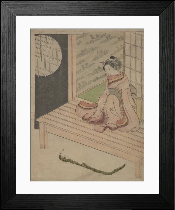 Framed Print : A Young Woman Seated upon the Engawa of a House, ca. 1765. ca. 1765 Framed Print : A Young Woman Seated upon the Engawa of a House, ca. 1765. ca. 1765