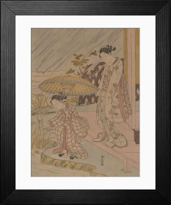 Framed Print : Viewing Iris in the Rain, 1764-70. 1764-70. Creator: Suzuki Harunobu Framed Print : Viewing Iris in the Rain, 1764-70. 1764-70. Creator: Suzuki Harunobu