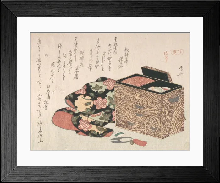 Framed Print : Ladys Work-Box and Bed Clothing, probably 1816. probably 1816. Creator: Shinsai Framed Print : Ladys Work-Box and Bed Clothing, probably 1816. probably 1816. Creator: Shinsai