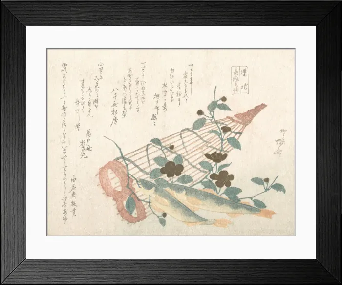 Framed Print : Sweet Fishes of the Nagara River, with Baskets and Flowers, 19th century. 19th century Framed Print : Sweet Fishes of the Nagara River, with Baskets and Flowers, 19th century. 19th century