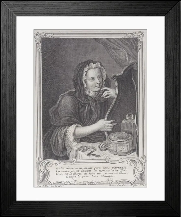 Framed Print : The Coquettish Widow, 1747. 1747. Creator: Simon Nicolas Duflos Framed Print : The Coquettish Widow, 1747. 1747. Creator: Simon Nicolas Duflos