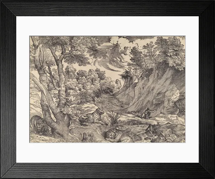 Framed Print : St. Jerome in the Wilderness, mid-16th century. mid-16th century. Creator: Attributed to Nicolo Boldrini Framed Print : St. Jerome in the Wilderness, mid-16th century. mid-16th century. Creator: Attributed to Nicolo Boldrini