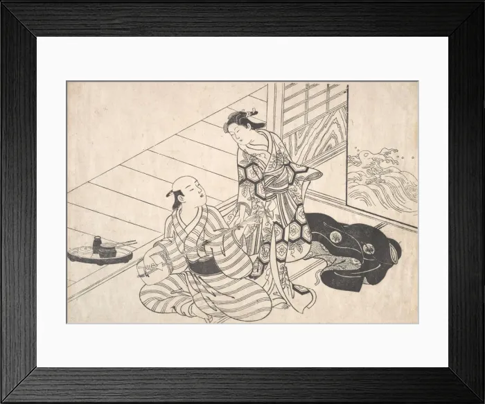 Framed Print : Lady Interrupting Her Lover, who is Playing the Shamisen. Creator: Nishikawa Sukenobu Framed Print : Lady Interrupting Her Lover, who is Playing the Shamisen. Creator: Nishikawa Sukenobu