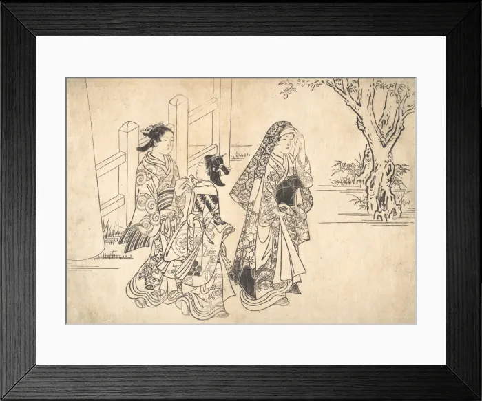 Framed Print : A Courtesan Followed by Two Girl Attendants, ca. 1690-1751. Creator: Nishikawa Sukenobu Framed Print : A Courtesan Followed by Two Girl Attendants, ca. 1690-1751. Creator: Nishikawa Sukenobu