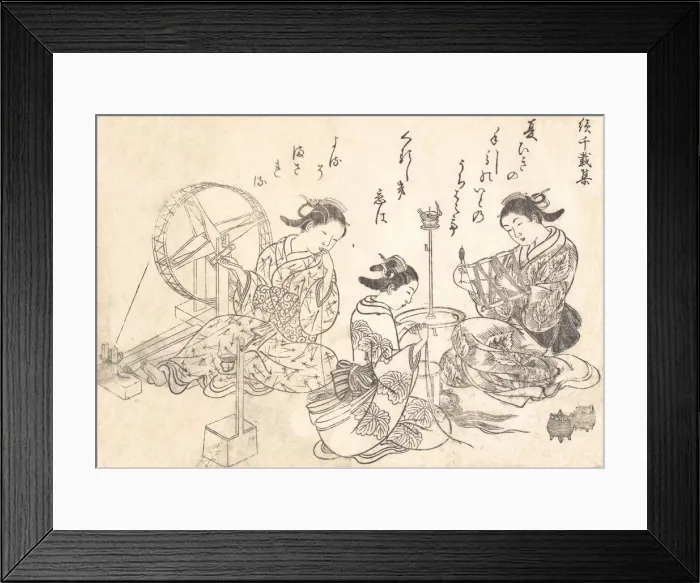Framed Print : Three Courtesans Weaving Silk. Creator: Nishikawa Sukenobu Framed Print : Three Courtesans Weaving Silk. Creator: Nishikawa Sukenobu