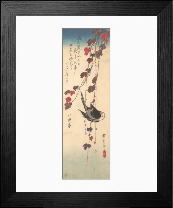 Framed Print : Long-tailed Tit on Autumn Ivy, ca. 1835. ca. 1835. Creator: Ando Hiroshige Framed Print : Long-tailed Tit on Autumn Ivy, ca. 1835. ca. 1835. Creator: Ando Hiroshige