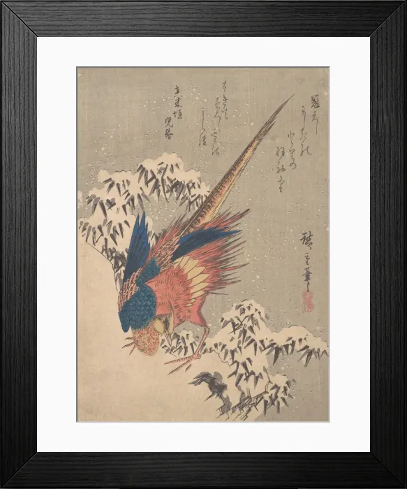 Framed Print : Pheasant Among Snow-laden Bamboo on Hillside, ca. 1840. ca. 1840. Creator: Ando Hiroshige Framed Print : Pheasant Among Snow-laden Bamboo on Hillside, ca. 1840. ca. 1840. Creator: Ando Hiroshige