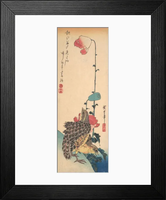 Framed Print : A Pair of Quails and Poppies, ca. 1835. ca. 1835. Creator: Ando Hiroshige Framed Print : A Pair of Quails and Poppies, ca. 1835. ca. 1835. Creator: Ando Hiroshige