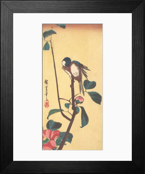 Framed Print : Camellia and Blue-Headed Bird, ca. 1833. ca. 1833. Creator: Ando Hiroshige Framed Print : Camellia and Blue-Headed Bird, ca. 1833. ca. 1833. Creator: Ando Hiroshige