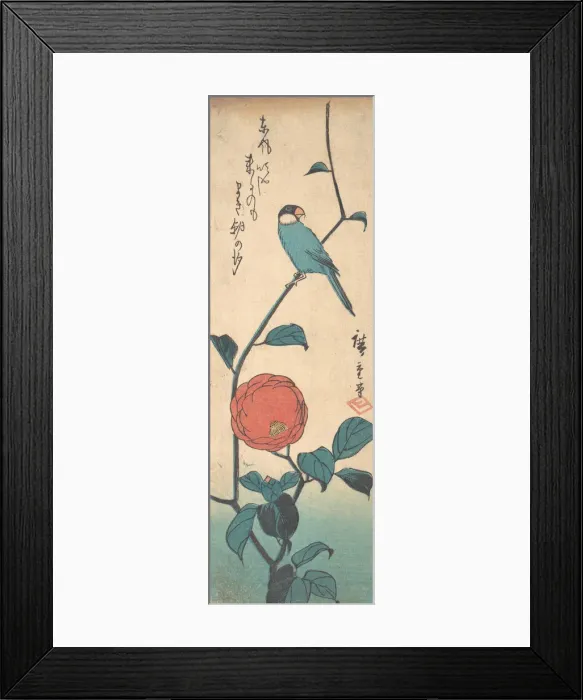 Framed Print : Camellia and Finch, ca. 1840. ca. 1840. Creator: Ando Hiroshige