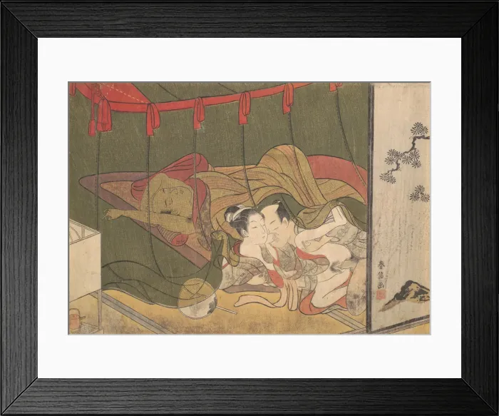 Framed Print : Lovers Beneath a Mosquito Net, 18th century. 18th century. Creator: Suzuki Harunobu Framed Print : Lovers Beneath a Mosquito Net, 18th century. 18th century. Creator: Suzuki Harunobu