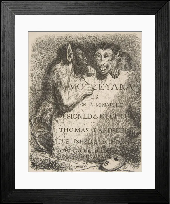 Framed Print : Title Page, from Monkey-ana, or Men in Miniature, 1827. 1827. Creator: Thomas Landseer Framed Print : Title Page, from Monkey-ana, or Men in Miniature, 1827. 1827. Creator: Thomas Landseer