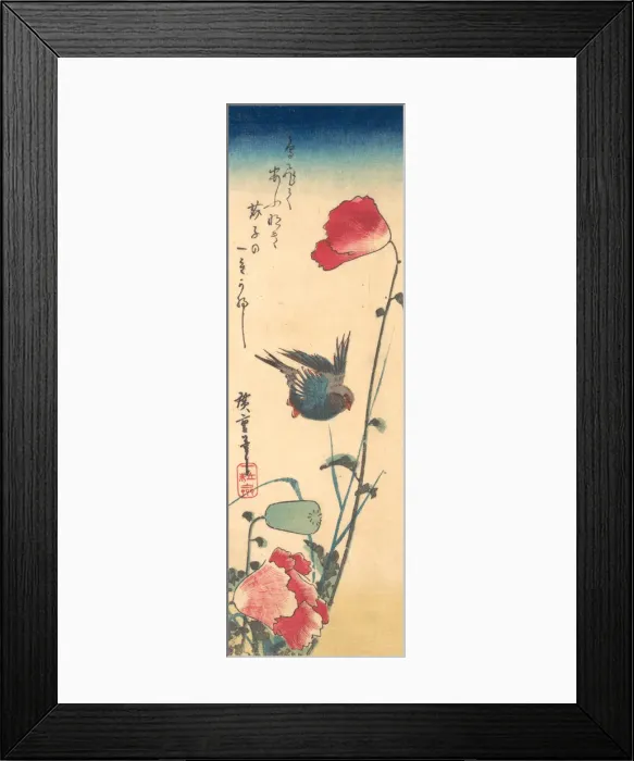 Framed Print : A Bluebird and Poppies, 1832-34. 1832-34. Creator: Ando Hiroshige Framed Print : A Bluebird and Poppies, 1832-34. 1832-34. Creator: Ando Hiroshige