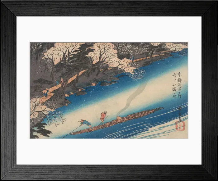 Framed Print : Cherry Blossoms at Arashiyama, from the series Famous Places of Kyoto, ca. 1834. ca. 1834. Creator: Ando Hiroshige Framed Print : Cherry Blossoms at Arashiyama, from the series Famous Places of Kyoto, ca. 1834. ca. 1834. Creator: Ando Hiroshige