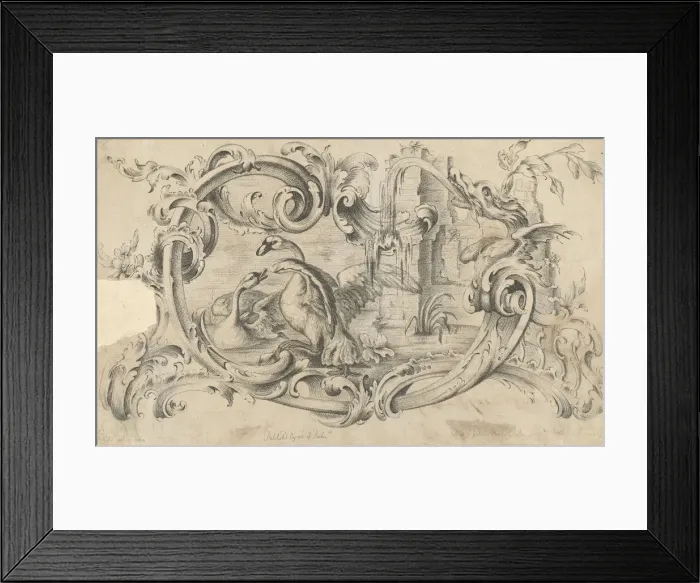 Framed Print : Design for a Tablet for a Chimney-Piece with Two Swans in Combat Framed Print : Design for a Tablet for a Chimney-Piece with Two Swans in Combat