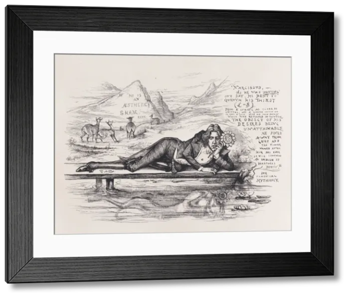 Framed Print : Oscar Wilde as Narcissus, ca. 1894. ca. 1894. Creator: Thomas Nast Framed Print : Oscar Wilde as Narcissus, ca. 1894. ca. 1894. Creator: Thomas Nast