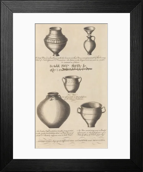 Framed Print : Antiquities dug up... in Crock-field near Newington, from Edward Hasted s, The History Framed Print : Antiquities dug up... in Crock-field near Newington, from Edward Hasted s, The History