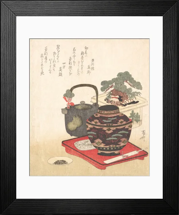 Framed Print : New Year Decorations and Tablewares, 19th century. 19th century. Creator: Shinsai Framed Print : New Year Decorations and Tablewares, 19th century. 19th century. Creator: Shinsai