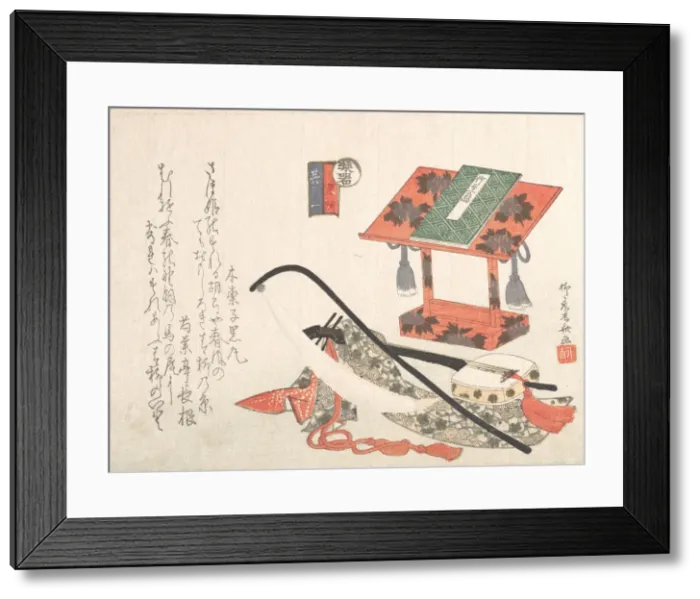 Framed Print : Instruments and Stand for Music, 19th century. 19th century. Creator: Shinsai Framed Print : Instruments and Stand for Music, 19th century. 19th century. Creator: Shinsai