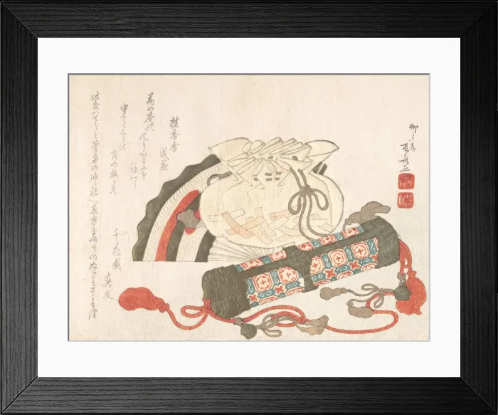 Framed Print : Fan, Bag and Incense-Tube, 19th century. 19th century. Creator: Shinsai Framed Print : Fan, Bag and Incense-Tube, 19th century. 19th century. Creator: Shinsai