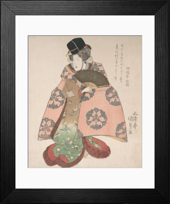 Framed Print : Kabuki Actor in a Female Role Standing with a Fan, 19th century. 19th century Framed Print : Kabuki Actor in a Female Role Standing with a Fan, 19th century. 19th century