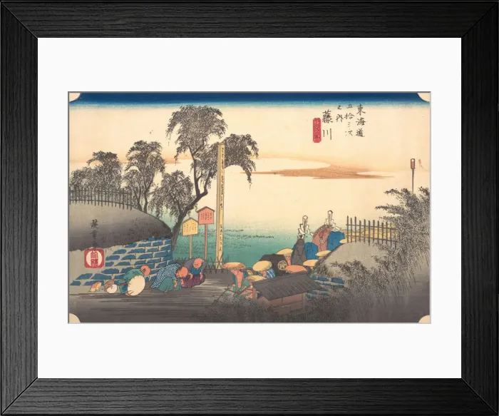 Framed Print : Station Thirty-Eight: Fujikawa, Scene at the Border, from the Fifty-Three Stations... ca. 1833-34. Creator: Ando Hiroshige Framed Print : Station Thirty-Eight: Fujikawa, Scene at the Border, from the Fifty-Three Stations... ca. 1833-34. Creator: Ando Hiroshige