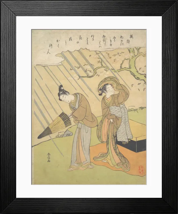 Framed Print : Young Man and Woman Caught in the Rain while Enjoying Cherry Blossoms (Sakura-gari) Framed Print : Young Man and Woman Caught in the Rain while Enjoying Cherry Blossoms (Sakura-gari)
