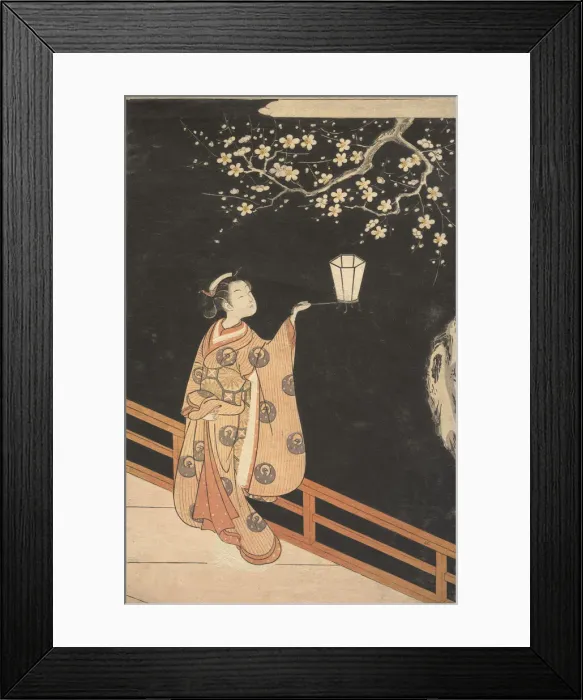 Framed Print : Woman Admiring Plum Blossoms at Night. Creator: Suzuki Harunobu Framed Print : Woman Admiring Plum Blossoms at Night. Creator: Suzuki Harunobu