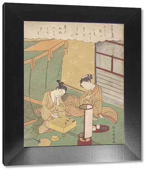 A Young Woman and Man Playing Shogi (Japanese Chess); Chunagon Kanesuke, from a ser