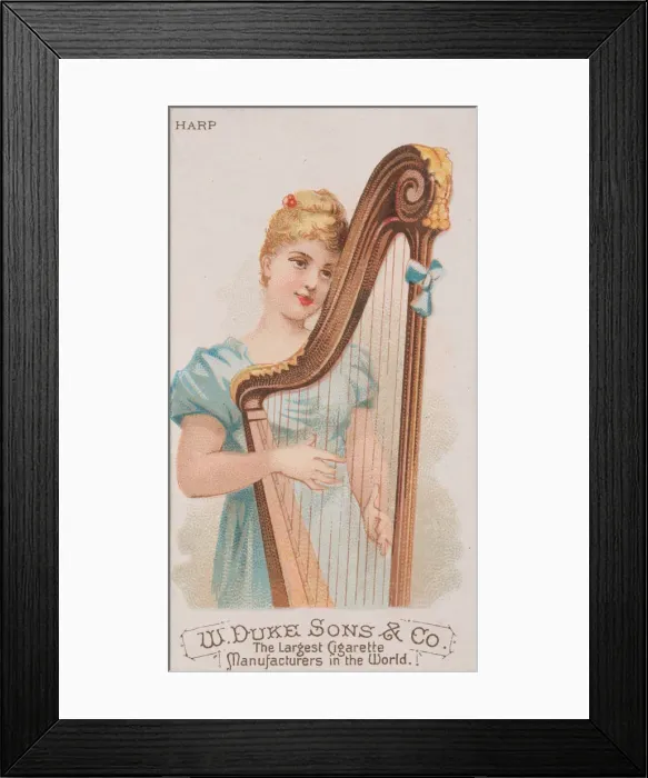Framed Print : Harp, from the Musical Instruments series (N82) for Duke brand cigarettes, 1888. 1888 Framed Print : Harp, from the Musical Instruments series (N82) for Duke brand cigarettes, 1888. 1888
