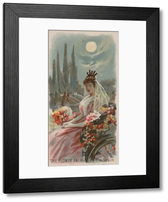 Framed Print : The Flower Fair, Spain, from the Holidays series (N80) for Duke brand cigarettes, 1890 Framed Print : The Flower Fair, Spain, from the Holidays series (N80) for Duke brand cigarettes, 1890