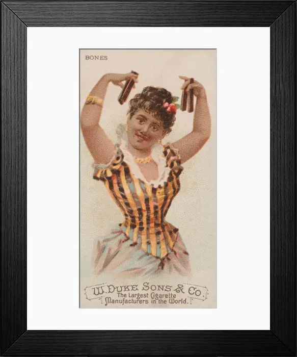 Framed Print : Bones, from the Musical Instruments series (N82) for Duke brand cigarettes, 1888. 1888 Framed Print : Bones, from the Musical Instruments series (N82) for Duke brand cigarettes, 1888. 1888
