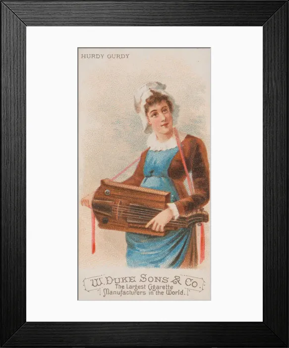 Framed Print : Hurdy Gurdy, from the Musical Instruments series (N82) for Duke brand cigarettes, 1888 Framed Print : Hurdy Gurdy, from the Musical Instruments series (N82) for Duke brand cigarettes, 1888