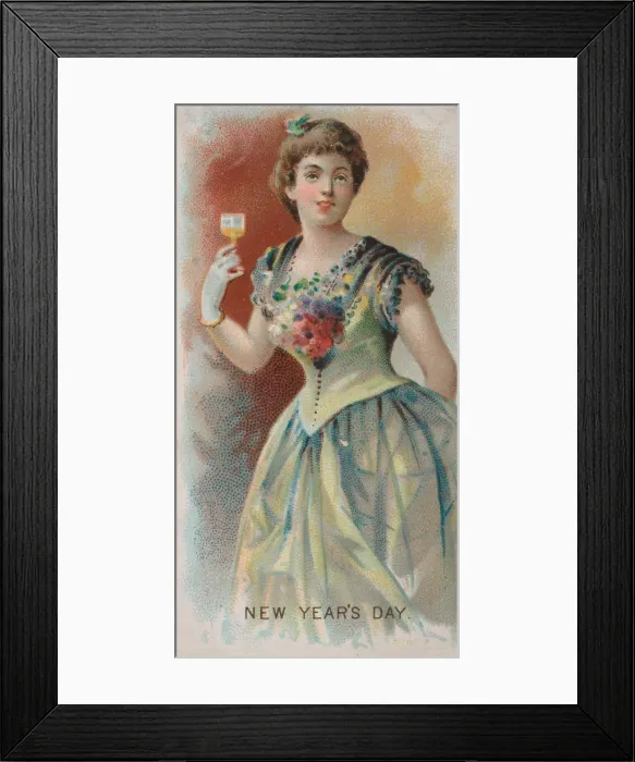 Framed Print : New Years Day, United States, from the Holidays series (N80) for Duke brand cigarettes Framed Print : New Years Day, United States, from the Holidays series (N80) for Duke brand cigarettes