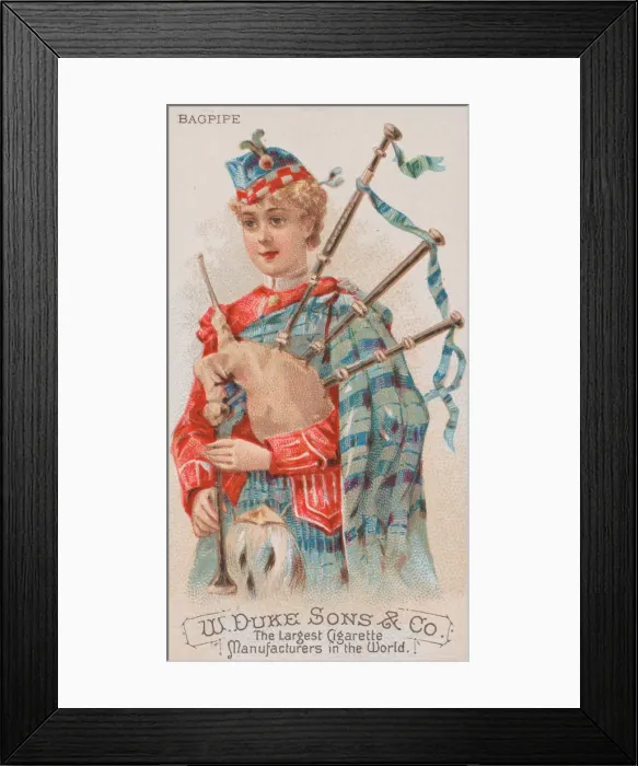 Framed Print : Bagpipe, from the Musical Instruments series (N82) for Duke brand cigarettes, 1888. 1888 Framed Print : Bagpipe, from the Musical Instruments series (N82) for Duke brand cigarettes, 1888. 1888