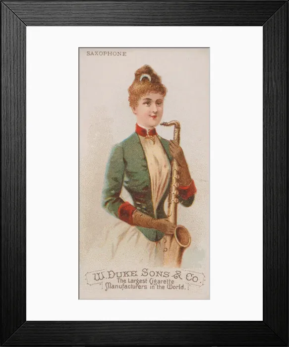Framed Print : Saxophone, from the Musical Instruments series (N82) for Duke brand cigarettes, 1888 Framed Print : Saxophone, from the Musical Instruments series (N82) for Duke brand cigarettes, 1888