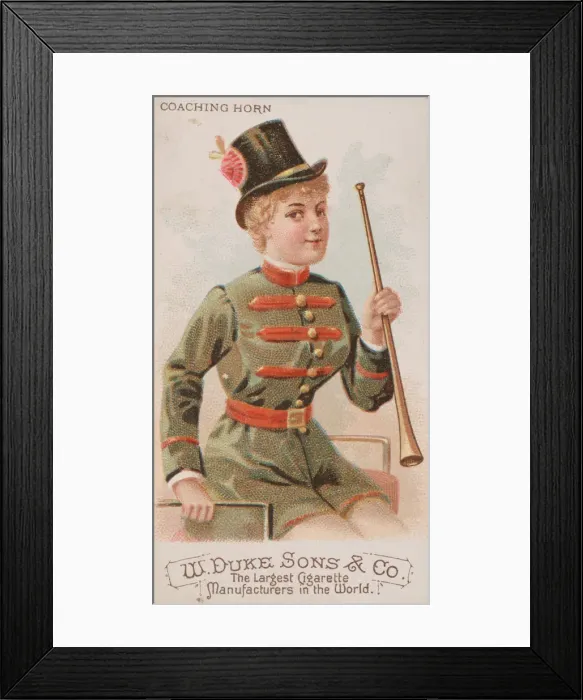 Framed Print : Coaching Horn, from the Musical Instruments series (N82) for Duke brand cigarettes, 1888 Framed Print : Coaching Horn, from the Musical Instruments series (N82) for Duke brand cigarettes, 1888