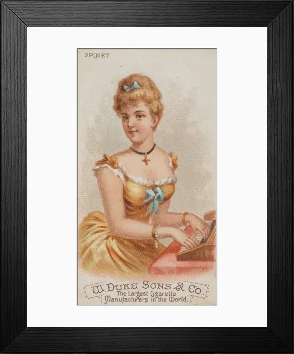 Framed Print : Spinet, from the Musical Instruments series (N82) for Duke brand cigarettes, 1888. 1888 Framed Print : Spinet, from the Musical Instruments series (N82) for Duke brand cigarettes, 1888. 1888