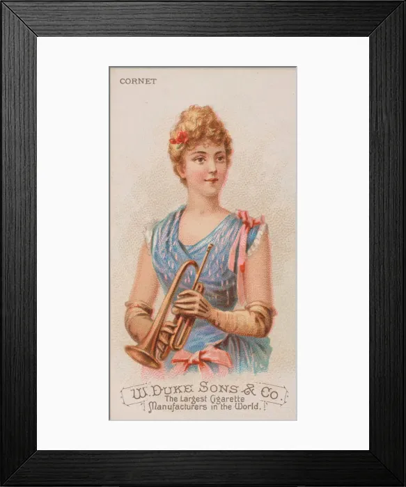 Framed Print : Cornet, from the Musical Instruments series (N82) for Duke brand cigarettes, 1888. 1888 Framed Print : Cornet, from the Musical Instruments series (N82) for Duke brand cigarettes, 1888. 1888